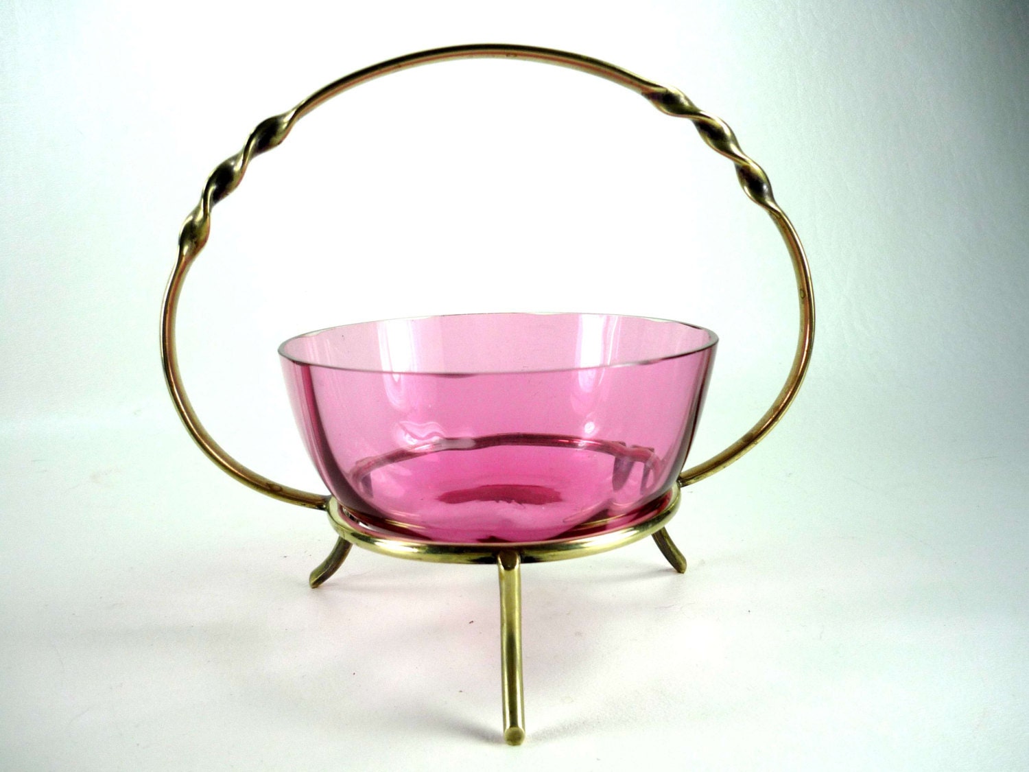 Cranberry Glass Candy Dish or Bowl with Brass by ChromaticWit