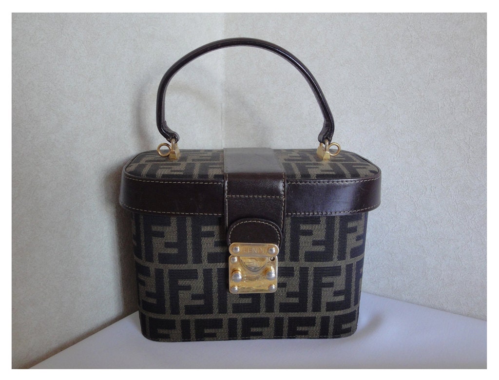 Vintage FENDI pecan stripe vanity purse with leather