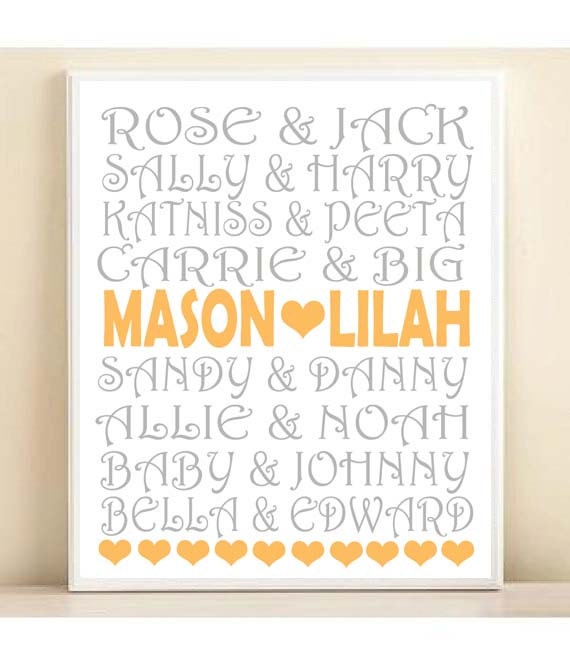 Items similar to movies famous couples personalized names typography 