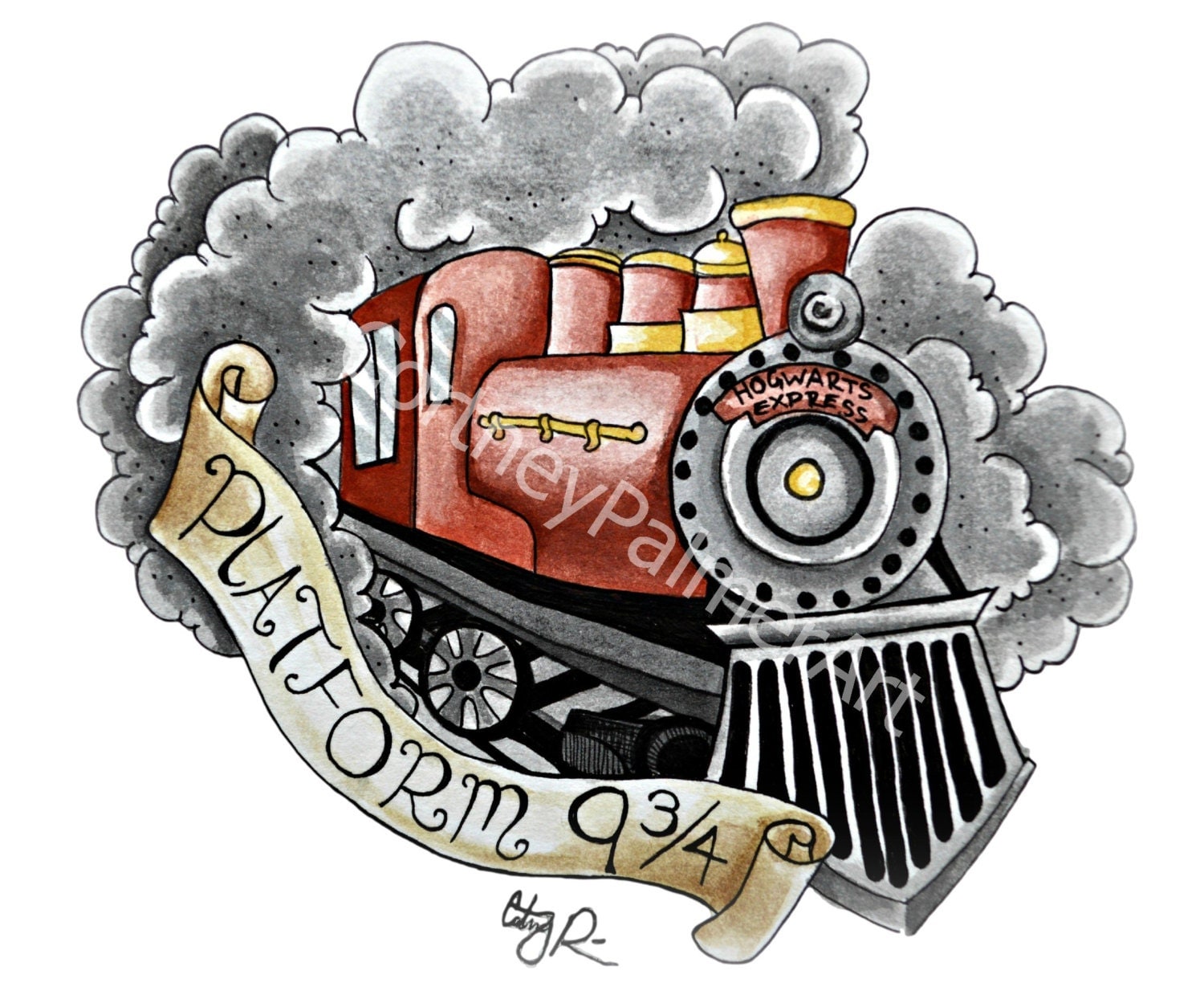 Items similar to Harry Potter Hogwarts Express train watercolor tattoo