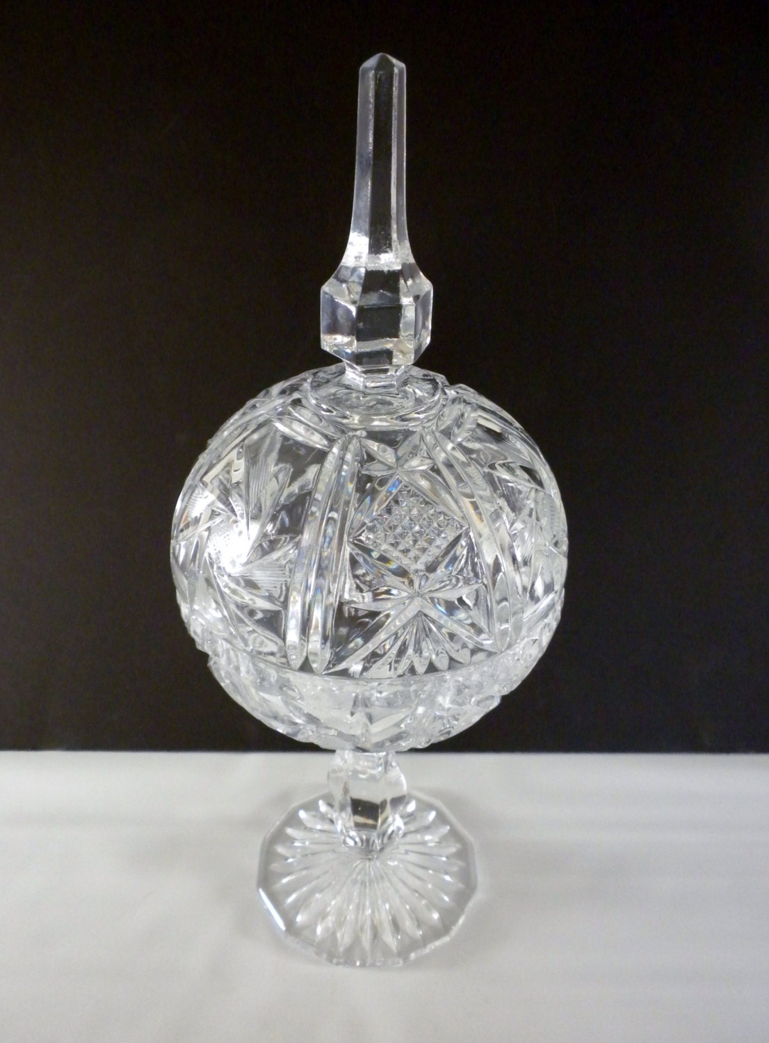 Candy Dish Lead Crystal Cut Glass Candy Dish Round by oldandnew8