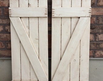 2 Tall Antiqued Distressed White Shutters 14" x 37" (wreath not included)