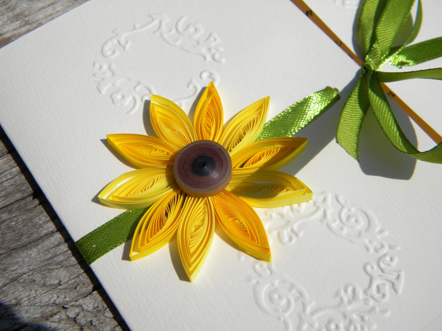 Sunflower wedding invitation – SAMPLE / Sunflower invitation and green ribbon – OnePaperHeart