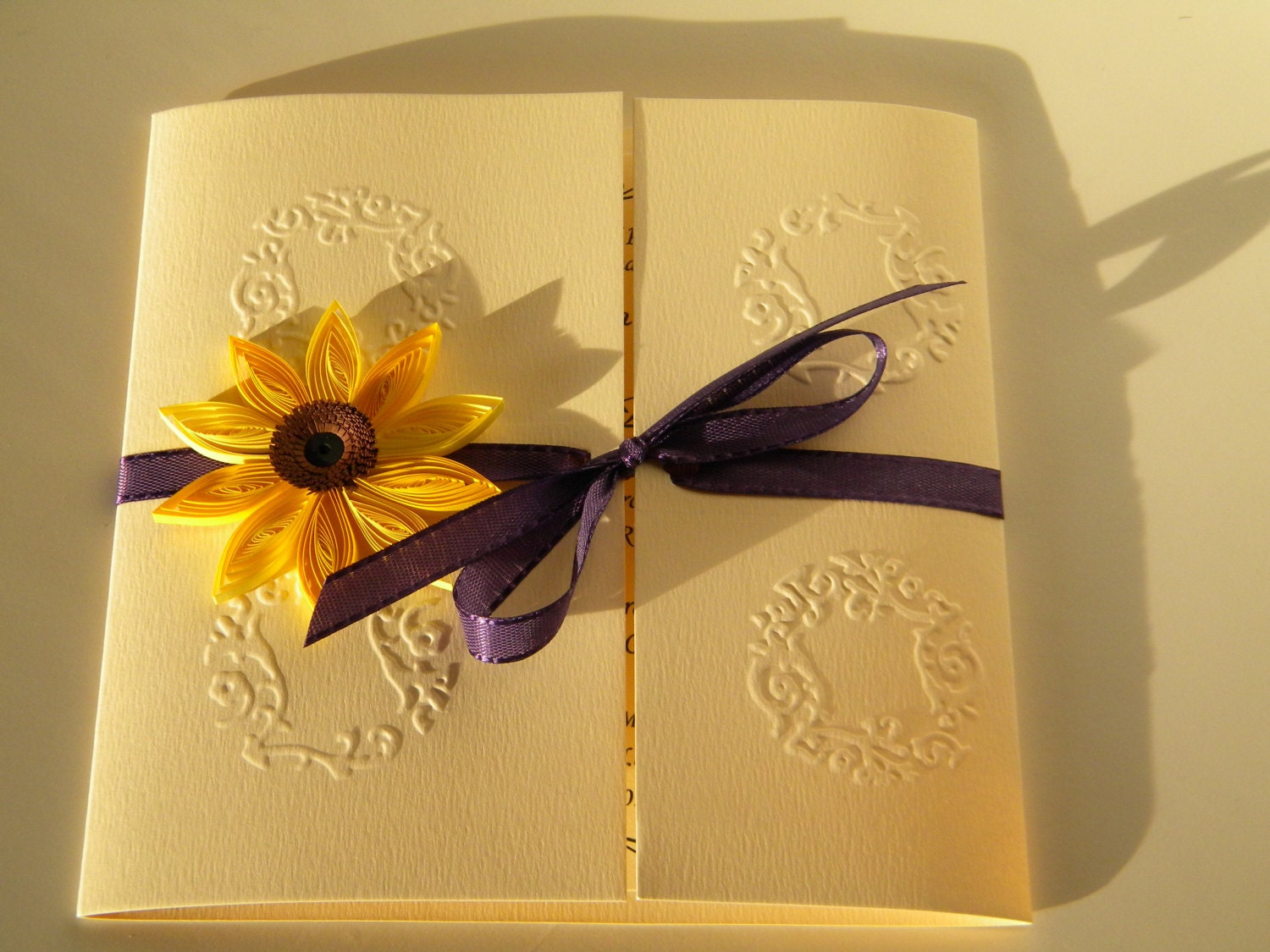 Sunflower wedding invitation / Sunflower and purple / Vibrant orchid wedding invitation