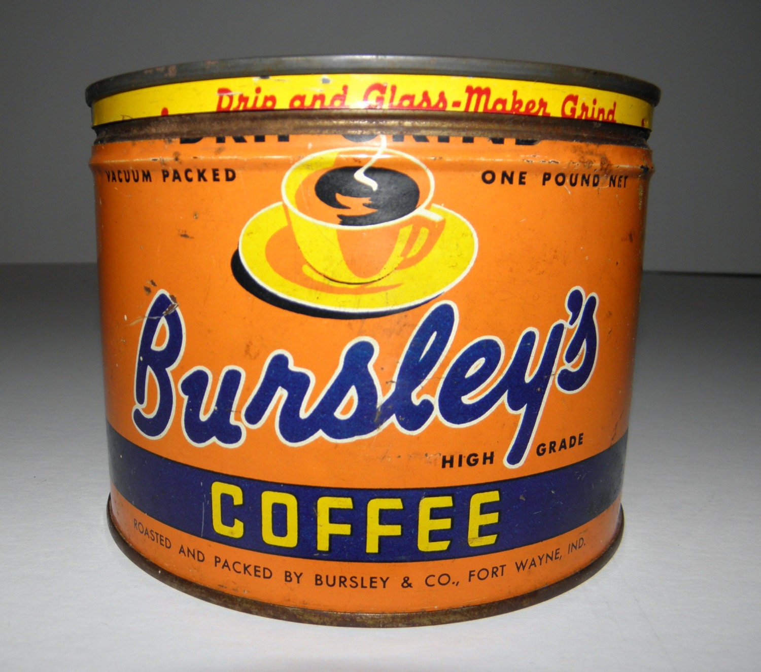 Vintage Bursley's Coffee Tin Can circa 1940 from