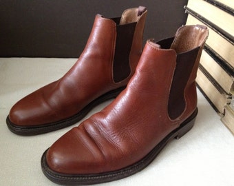 Vtg Italy // Cognac Brown Leather Chelsea Ankle Boots // Size 7.5 UK Mens