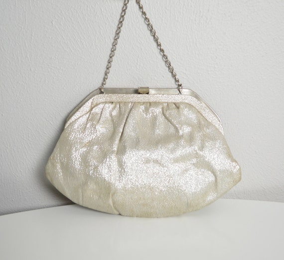 Vintage 1950s 50s Silver LamÃ© Evening Bag Clutch Purse