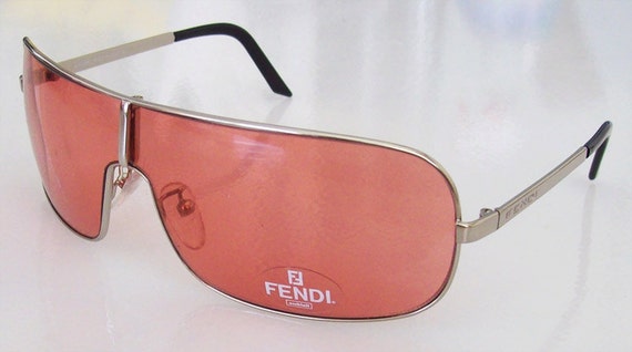 Vintage Fendi Sunglasses Silver Aviator Mask Red by AlmaFlorida