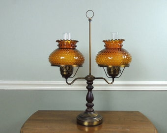 Double laboratories Student Lighting underwriters milk Harlee lamp Amber  Plymouth Lamp,  Arm Hobnail  Glass glass