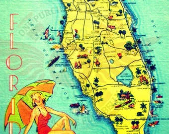 Cocoa Beach map art print CAPE CANAVERAL by VintageBeachMaps