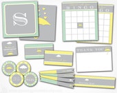 INSTANT DOWNLOAD Baby Shower Package - Printable PDF Files - Rain Shower Green Yellow Gray Gender Neutral Set - April Showers Baby Shower Il_170x135