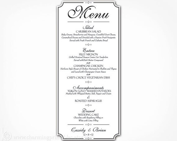 Wedding Menu - PRINTABLE DIY Digital File Menu - Custom Wedding Menu - Classic Wedding Collection Il_570xn