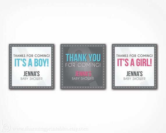 Gender Reveal Favor Tags - DIY PRINTABLE Thank You Tag - Gender Neutral - Pink Blue Gray Thank You Label - Gender Reveal Collection Il_570xn