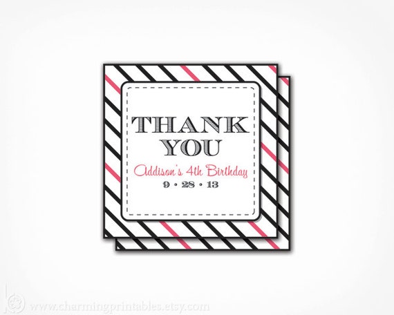 Thank You Tags - Custom Colors, Fonts - PRINTABLE PDF File Striped Wedding, Birthday, Shower Favor Tags - Stripe Pattern Collection Il_570xn