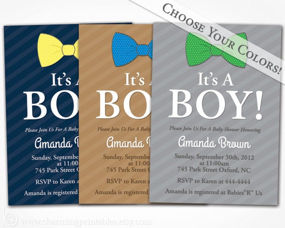 Bow Tie Baby Boy Shower Invitation - Choose Your Colors - PRINTABLE DIY Digital File - Boy Shower Invite - Bow Tie Collection Il_570xn