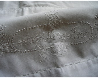 Vintage Pillowcase Embroidered Auld Lang Syne All White