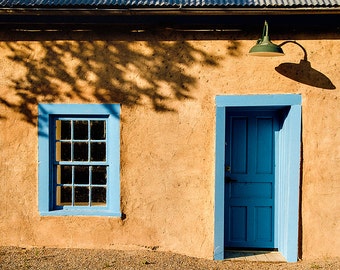 Southwest door | Etsy - New Mexico Photograph Adobe wall blue window and door Southwest New Mexico  photo print.