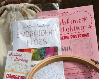 Embroidery Kit | Modern Hand Embroidery Kit featuring Sublime Stitching Embroidery Patterns and Floss | YOUR CHOICE Floss Colors & Pattern