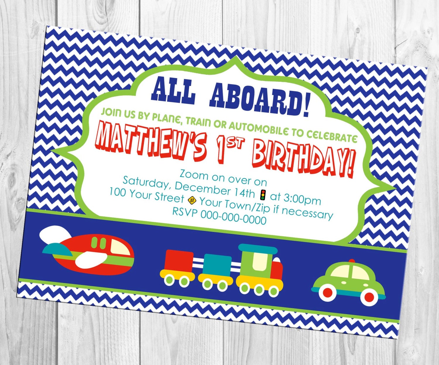 Planes Trains and Automobiles Birthday Invite