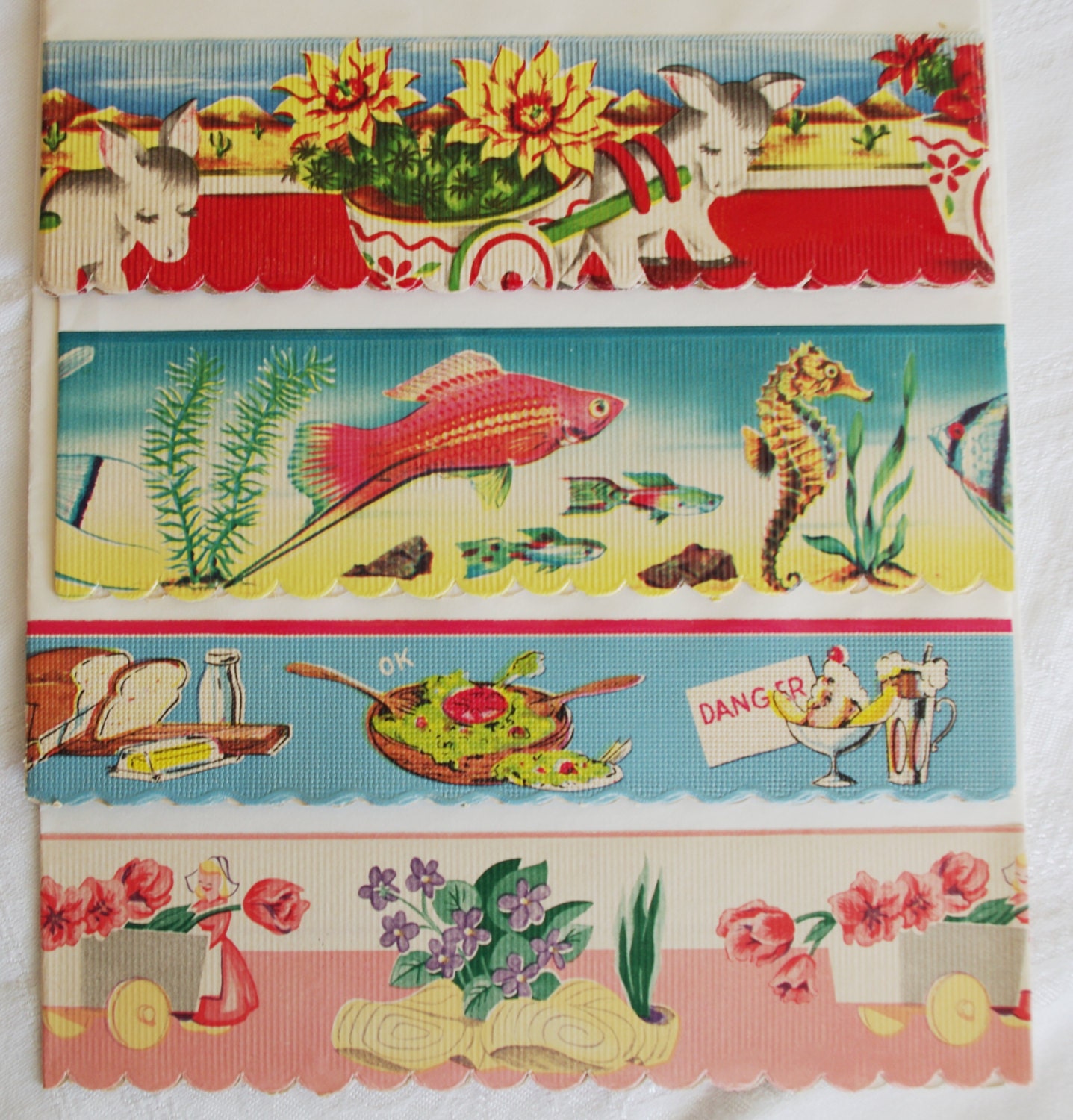Vintage 1950s Shelf Liner Paper Four Designs by soldiersuzanne