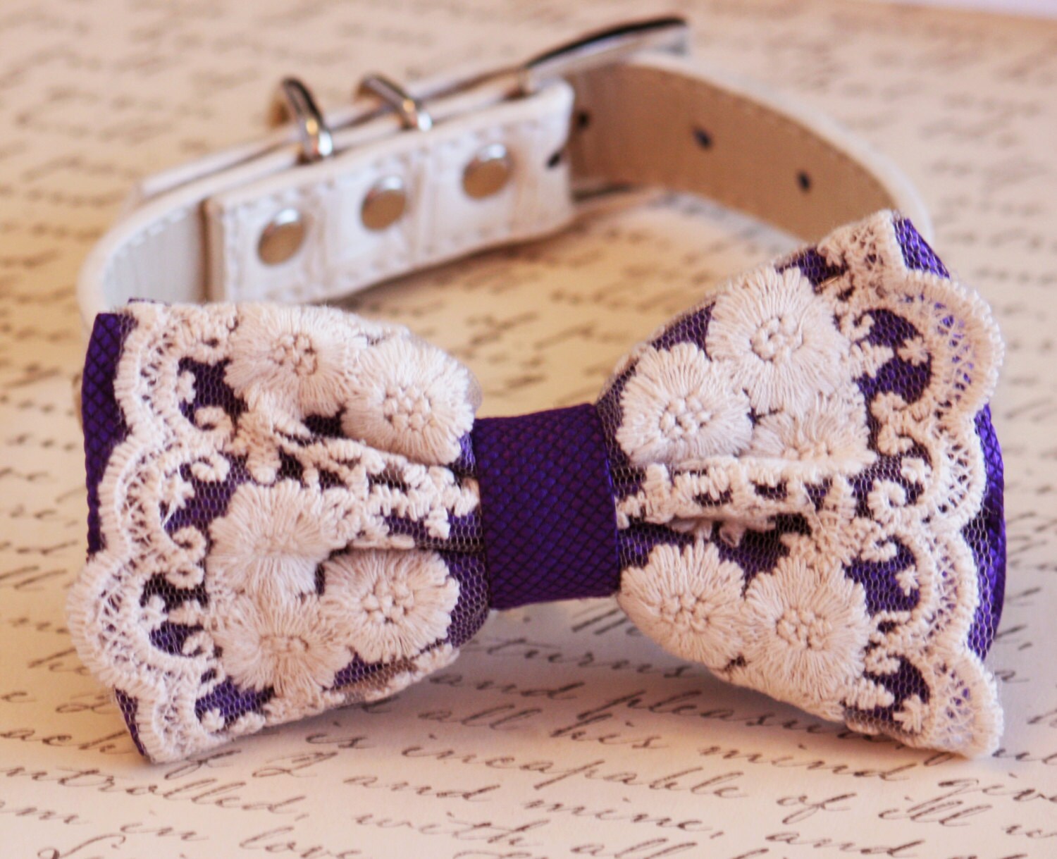 Purple lace Dog Bow Tie Vintage Wedding Pet wedding