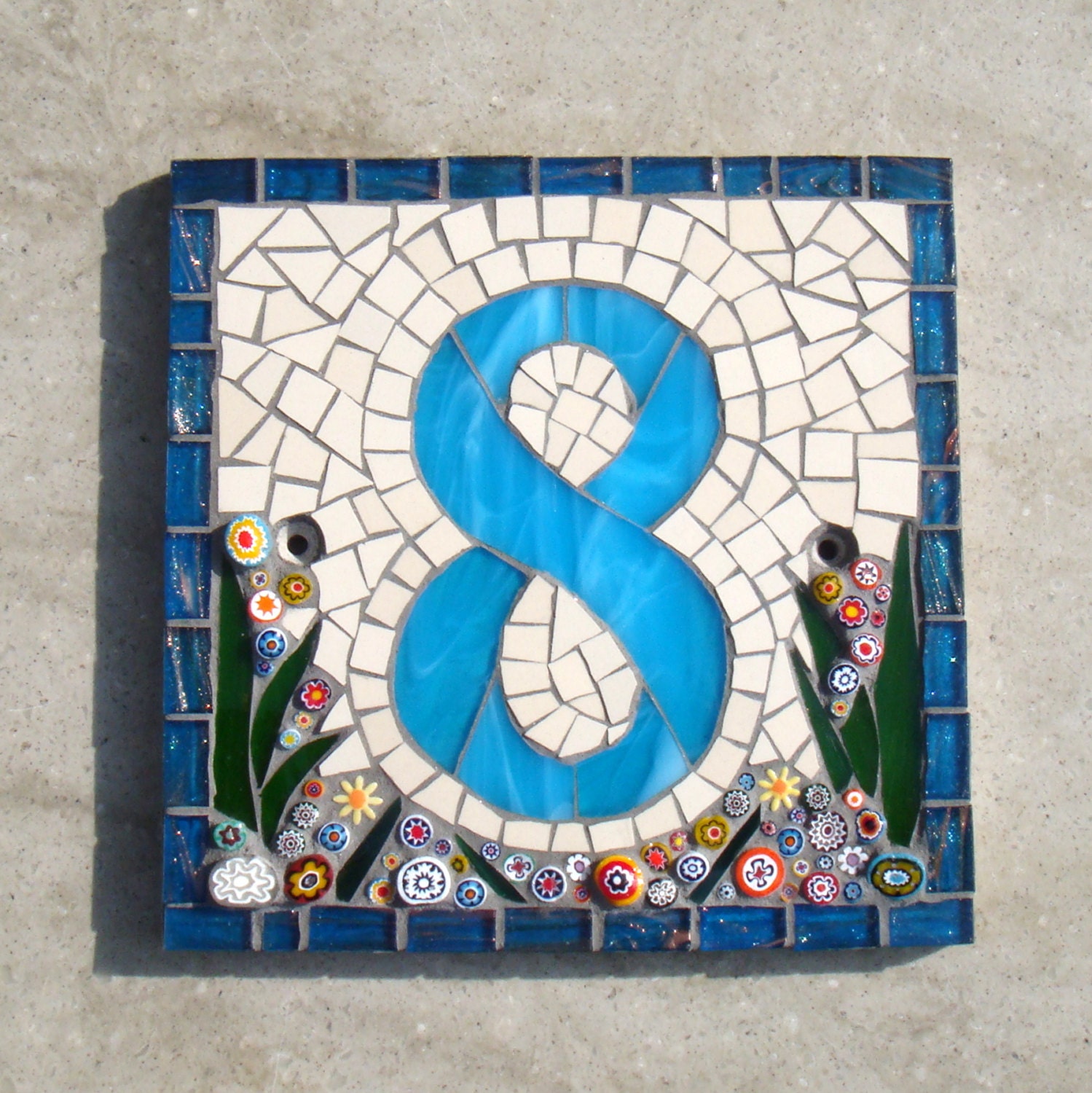 Custom Mosaic House Number Sign Plaque Street Address Yard