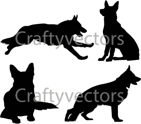 Download German Shepherd Dog SVG Silhouettes by CraftyVectors on Etsy