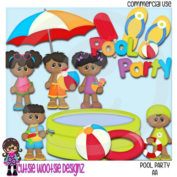 Pool Party Kids AA African American Clip art Clipart