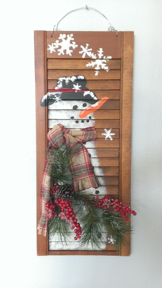 Shabby Chic Shutter SNOWMAN Holiday Christmas Winter Painting