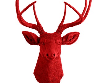 Valentines Decorations - Faux Deer Head - Faux Taxidermy - The Bowen - Red Resin Deer Head- Red Deer Antlers Mounted- Faux Head Wall Mount