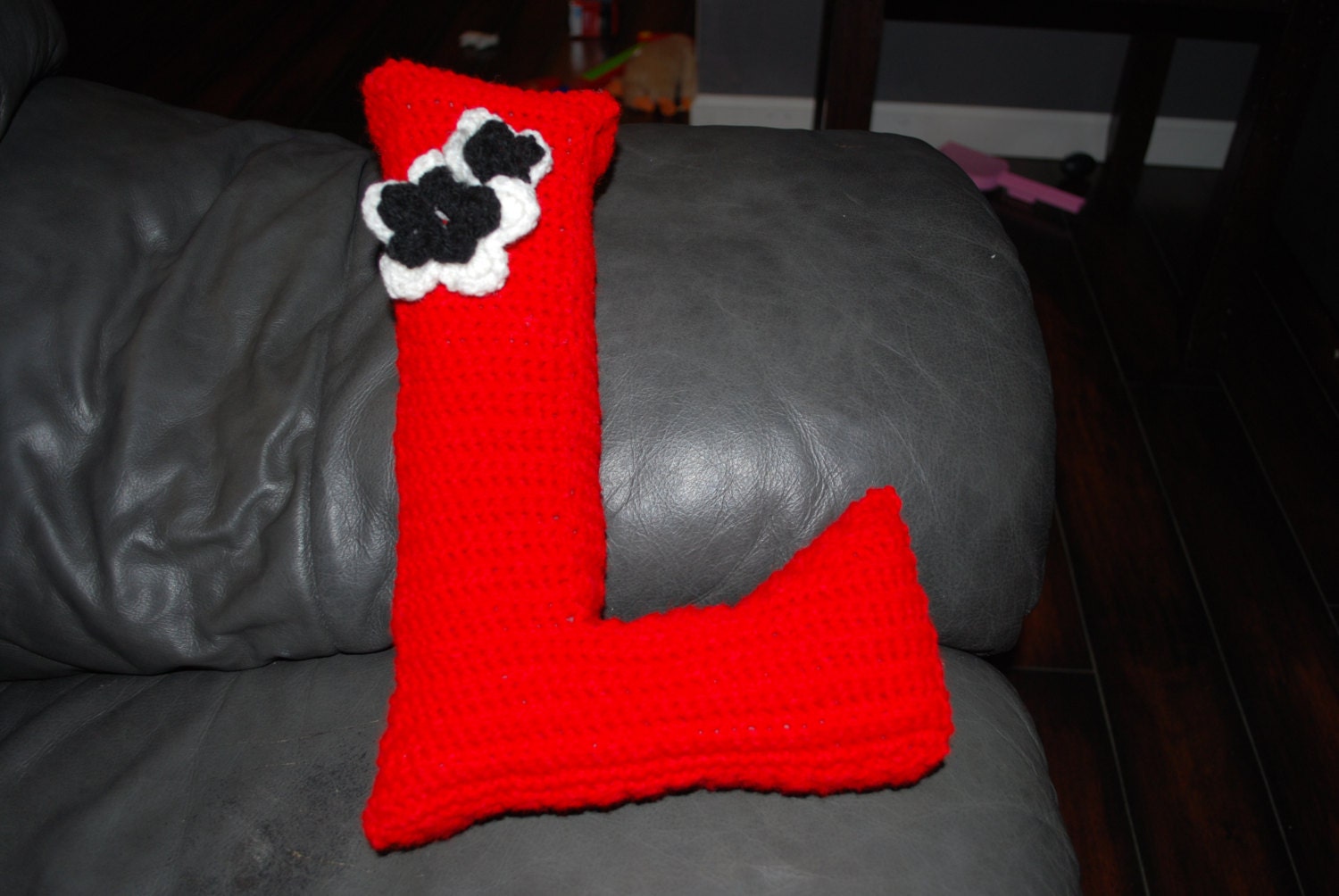 Crochet Monogram Throw Pillow with Flower by CraftsAndCuties