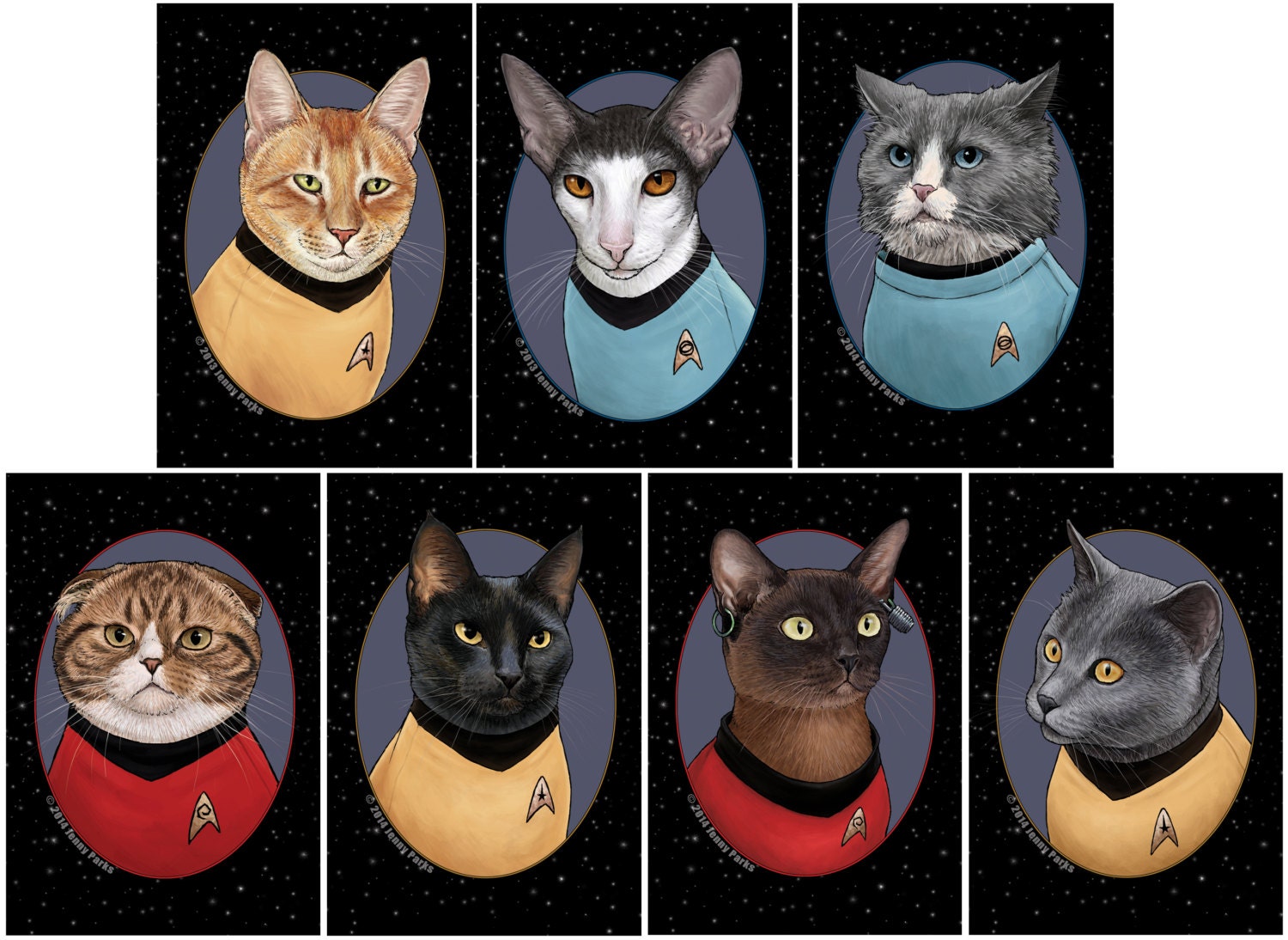 Star Trek Cat Postcards by jennyparksillus on Etsy