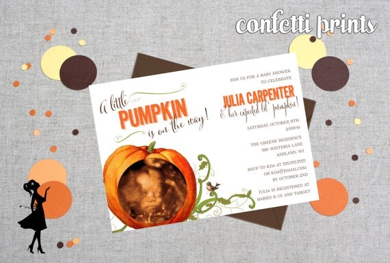 LITTLE PUMPKIN Baby Shower Invitation / Ultrasound Photo Card Il_570xn