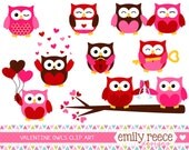 50% OFF - Valentine's Day Owls Love Hearts Pink Red Cute Clip Art - Commercial Use - Scrapbooking Invitations Cards - Instant Download Il_170x135
