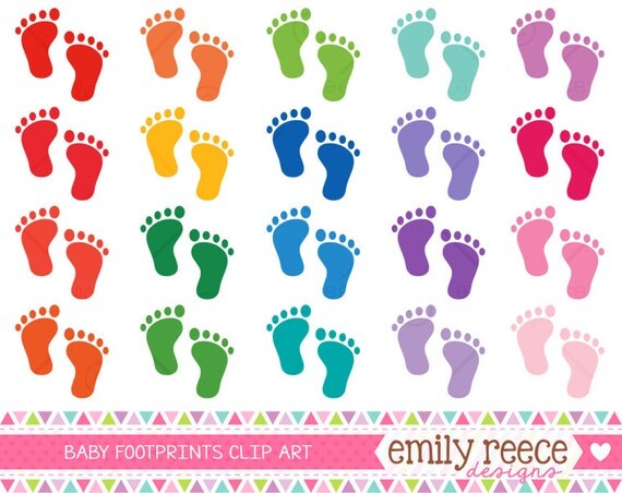 50% Off Sale - Baby Feet Footprints Silhouettes Colorful Cute Clip Art - Commercial Use - Scrapbooking Invitations Cards - Instant Download Il_570xn