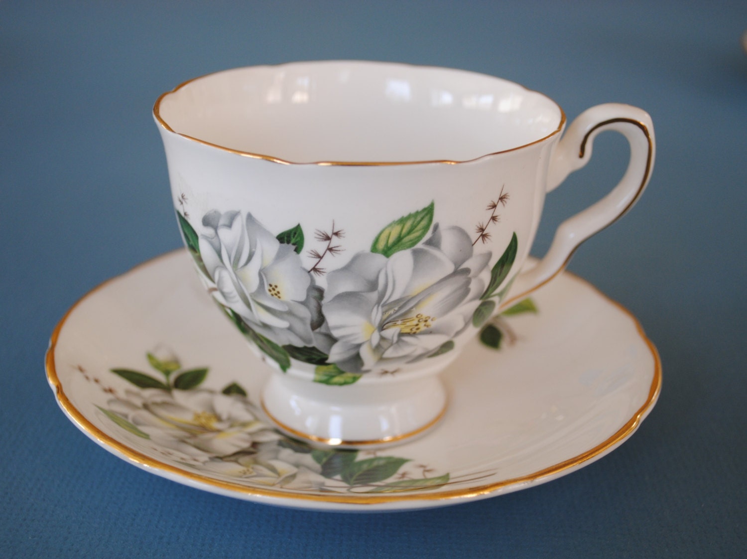 Royal Kent bone china teacup White Flowers by CherryHillHandmade