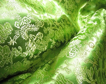 Chinese brocade fabric in lime, bright olive green with golden dragons - 1 yard, brocade with dragon pattern, 35.5" wide Chinese fabric