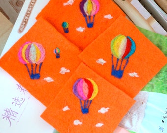 Gift Idea: A Set of 4 Needle Felted Coasters - (Hot Balloons)