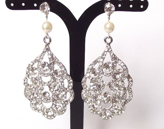 Wedding Earrings Crystal Pearl Bridal Earrings Rhinestone