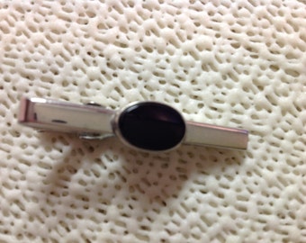 Vintage Anson Sterling Tie Clasp With Black Onyx 1950s