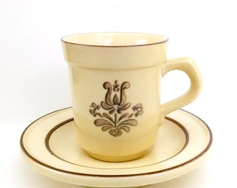 Pfaltzgraff Village Coffee Cup and Saucer Stoneware DemitasseYellow and Brown Espresso 1976