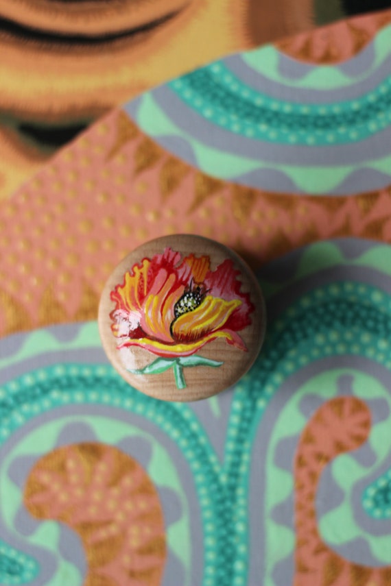 decoupage knobs wood and furniture wood knob, dresser knob, knobs flower