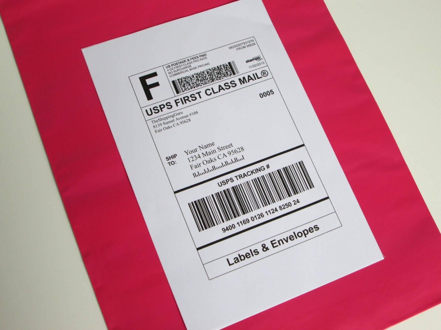 100 Labels & Hot Pink 9x12 Poly Mailer Envelopes