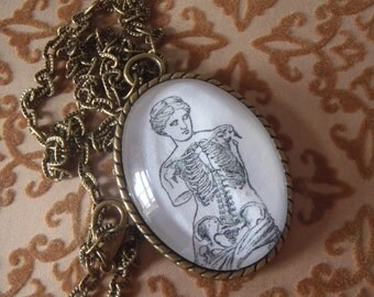 Vintage Anatomical Skeleton Lady Pendant Necklace Jewellery