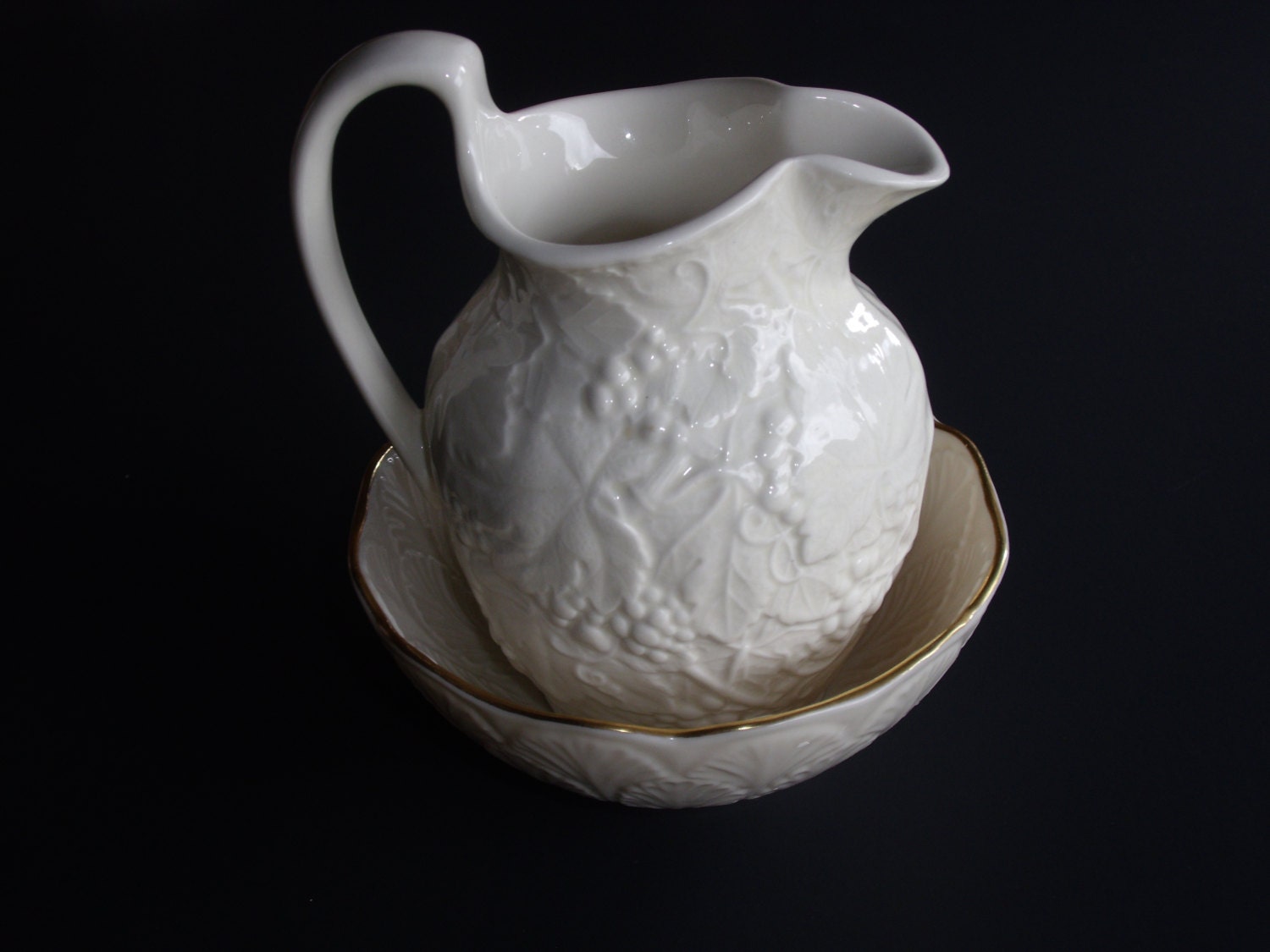 Vintage Miniature Ceramic White Pitcher And Bowl Set MARRIAGE