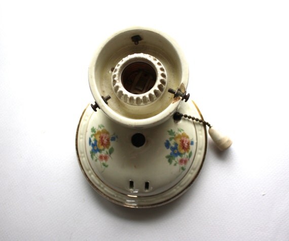 1930 s Porcelain Light Fixture Art Deco Shabby Roses