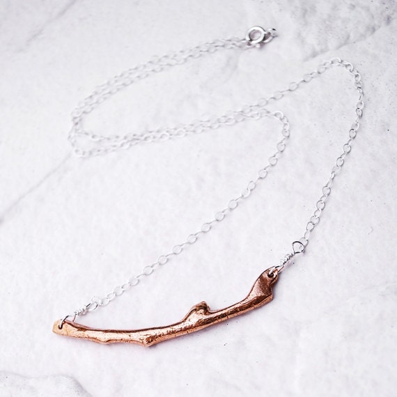 Silver And Gold Bronze Coral Necklace- Coral Jewelry- Coral Twig Necklace- Trendy Necklace- Simple Silver Necklace- Bronze Fashion Jewelry