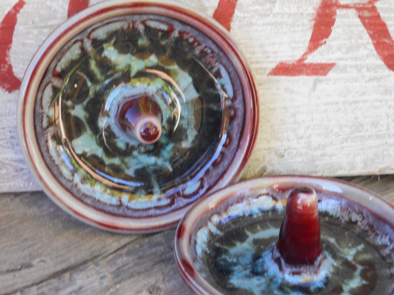 Ring holder jewelry dish pottery with colored by ClayRoadStudios