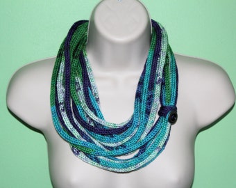 multi colored wool infinity scarf knit icord scarf loop