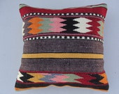 FREE SHIPPING / Home Decor,Turkish Area Rug Kilim Pillow Cover 16" X 16",Decorative Pillow,Vintage Kilim Pillow,Throw Pillow